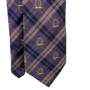 Tommy Hilfiger Silk Monogram Tie Purple Gold Plaid Academic Office Business